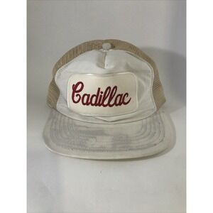 VTG Cadillac Snaback Hat Cap Mesh Patch White USA